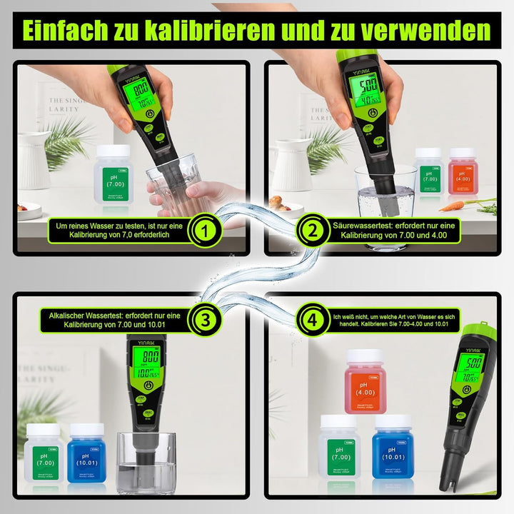 YINMIK pH EC Messgerät Pool pH Tester 4 in 1 Leitfähigkeitsmessgerät PPM Tester Gleichzeitige Messun