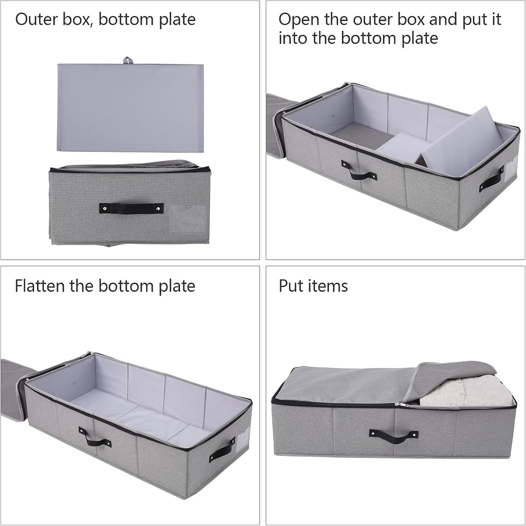 Faltbare Unterbett-Aufbewahrungsbox mit Stützeinsatz, Griffen, Reissverschlussdeckel, Decken Kleidun
