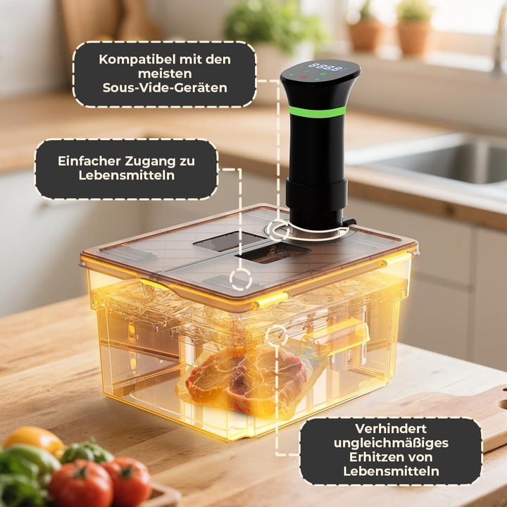 Sous Vide Behälter mit Deckel und eingebautem Rost 11L Grau Doppeltür-Design Sous Vide Topf für die