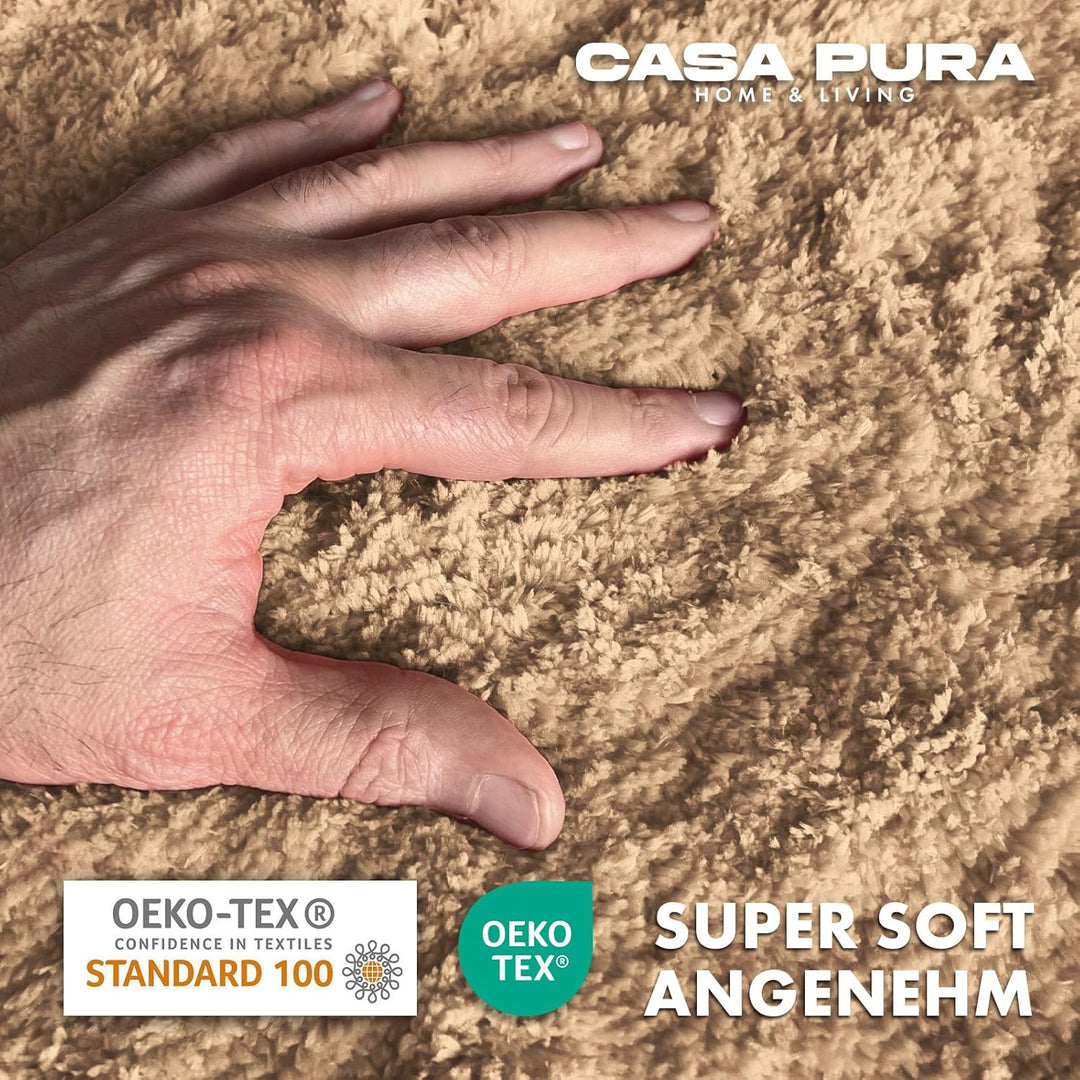 casa pura Badematte beige weicher, Flauschiger Badezimmerteppich in Shaggy Optik, Badvorleger rutsch