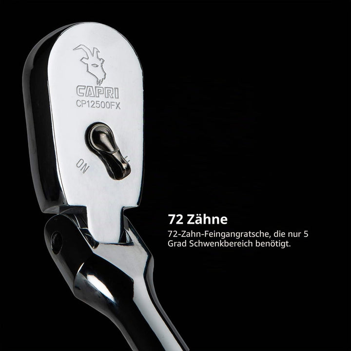 Capri Tools Ratsche True 72Z 5-Grad-Schwingbogen, CP12500FX, 1/2" Drive/Flex-Head Low Profile 1/2" D