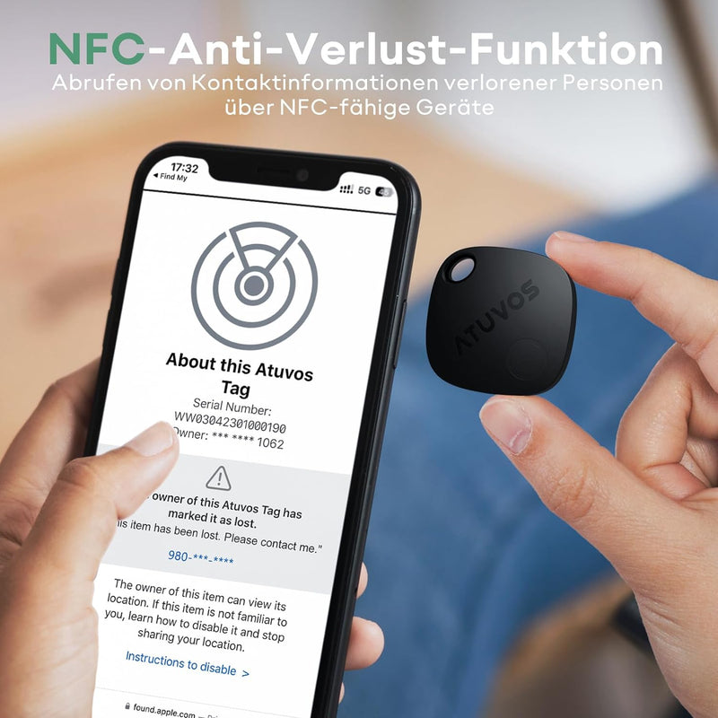 ATUVOS Schlüsselfinder Keyfinder, Smart Air Tracker Tag Kompatibel mit Apple Wo ist? APP (iOS NUR, A
