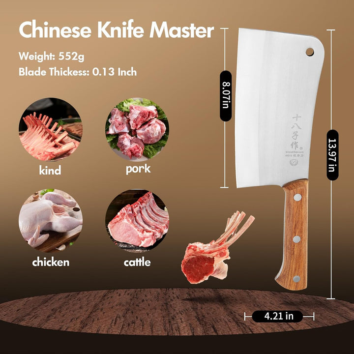 SHI BA ZI ZUO Hackmesser, Chinesisches Küchenmesser, Heavy Duty Cleaver Kife Messer Edelstahl Hackbe