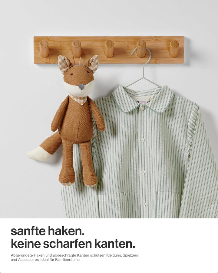 LARHN Garderobenleiste Holz mit 5 Haken XL (2 Stk.), 42cm - Wandgarderobe, Jackenhalter Wand, Hakenl