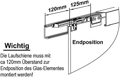 BM6-775-420GR-ASE: Schiebetürsystem ESG 775x2050x8mm Dekor M6, Siebdruck; Schienensystem ALU SlimLin