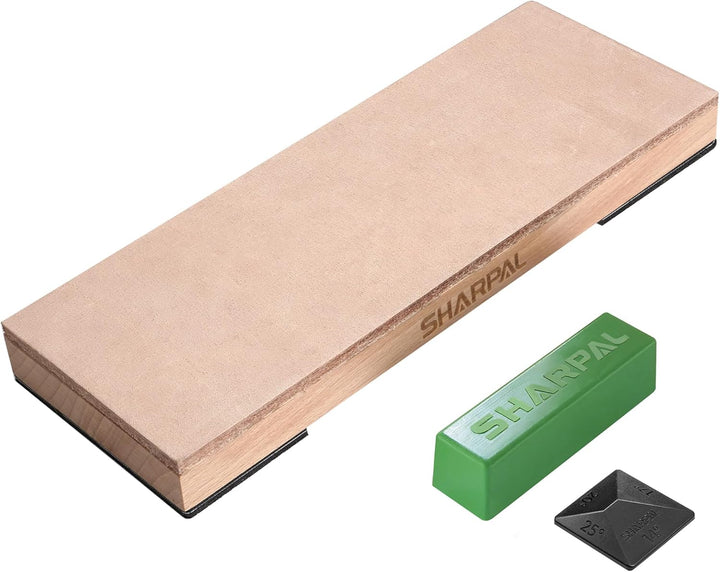 SHARPAL 204N Leder-Streichriemen (200mm x 76mm) Kit mit 55g grün Polierpaste und Winkelführung, Mess
