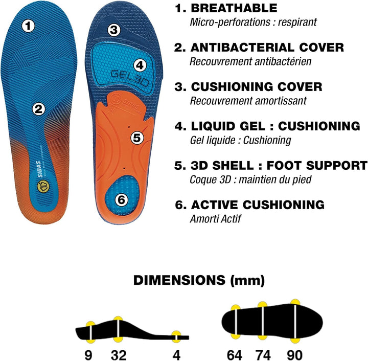 Sidas Gel 3D Cushioning Insoles S (37-38) Blau, S (37-38) Blau