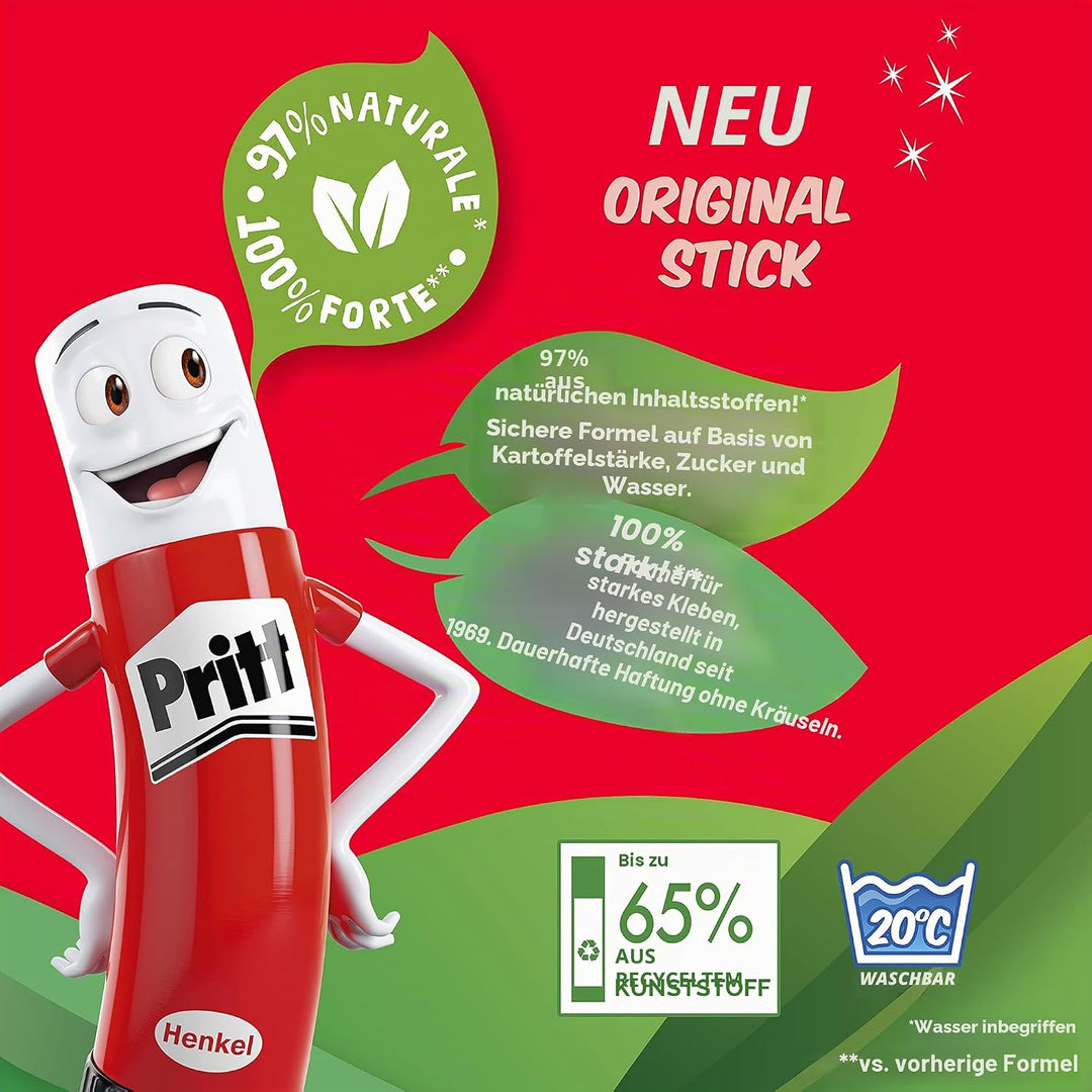 Pritt Klebestift, sicherer und kinderfreundlicher Kleber für Kunst und Bastelarbeiten, starker Klebs