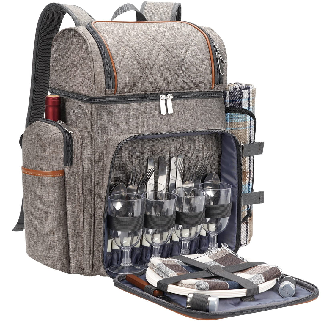 Picknick-Rucksack für 4 Personen, Picknickkorb-Set, auslaufsichere Picknicktasche, Strandkühlrucksac