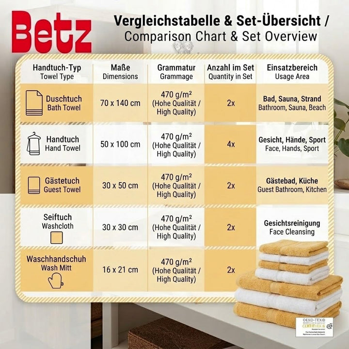 Betz 12-TLG. Handtuch Set Premium 100% Baumwolle 2 Duschtücher 4 Handtücher 2 Gästetücher 2 Seiftüch