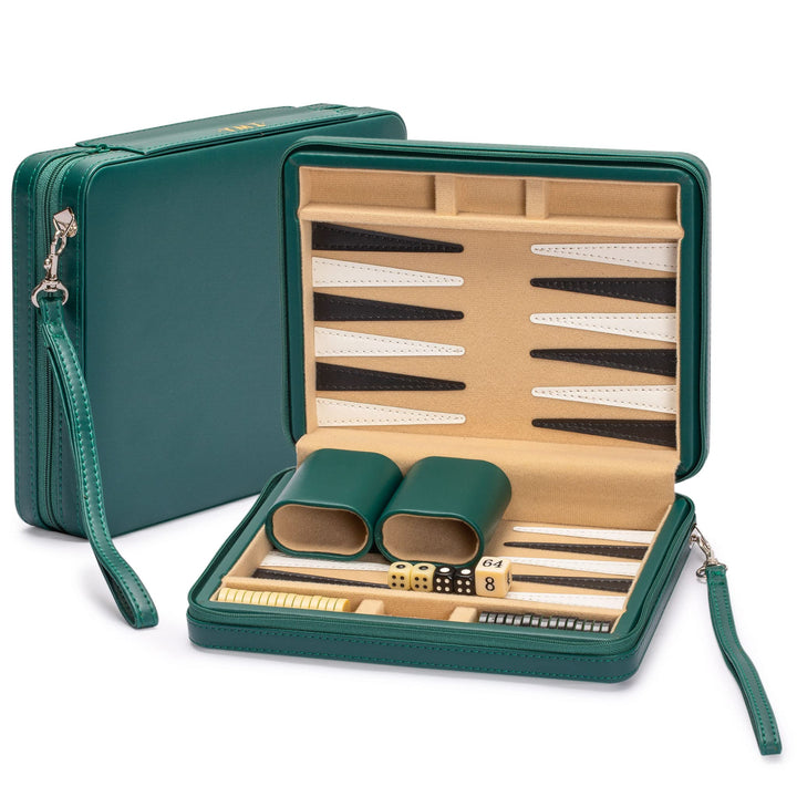 Yellow Mountain Imports Mini Travel Backgammon, Grün Dark Teal, Dark Teal