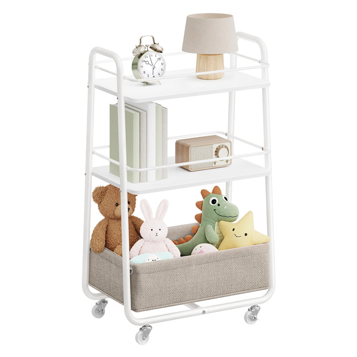 VASAGLE LILEA Kollektion - Rollwagen mit Korb aus Stoff, 3 Ebenen, Servierwagen mit Rollen, Ablagen,