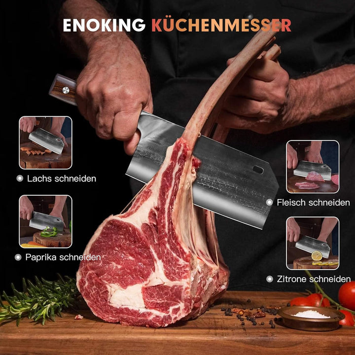 ENOKING Hackmesser, handgeschmiedetes Chinesisches Küchenmesser, Scharf Kochmesser Hochwertigem Deut