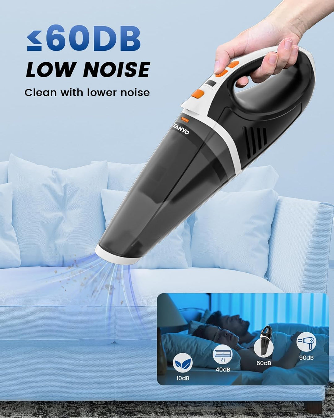 TANYO Handstaubsauger Testsieger, 10000Pa Handstaubsauger Akku Kabellos mit LED, 2-Gang Autostaubsau