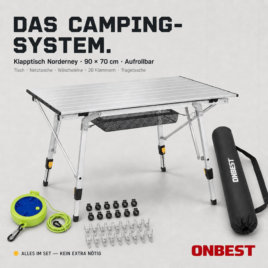 Onbest Camping Klapptisch – Campingtisch klappbar – Angeltisch, Gartentisch 2 Personen – mit robuste