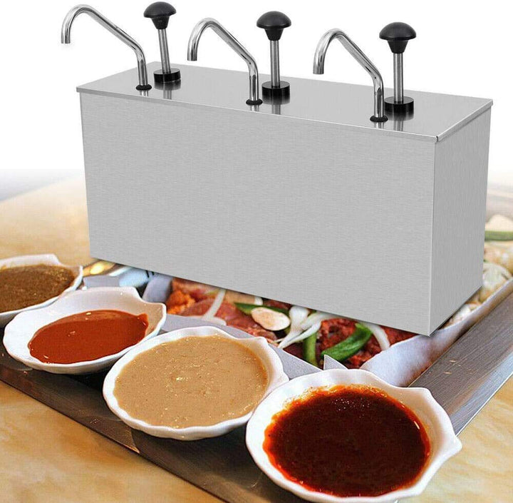 Saucenspender 4L×3, Edelstahl Sossenspender Gewürzspender Dispenser Catering Ketchup Spender Pumpe S