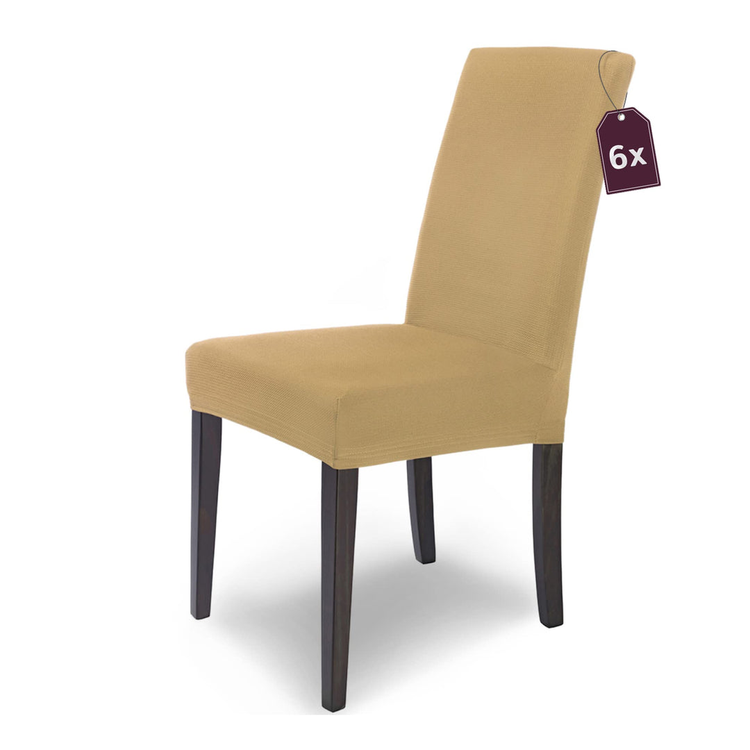 SCHEFFLER-Home Stuhlhussen Stretch Mia/Stretch Stuhlhussen Beige 6er Set/Microfaser Stuhl Bezug wasc