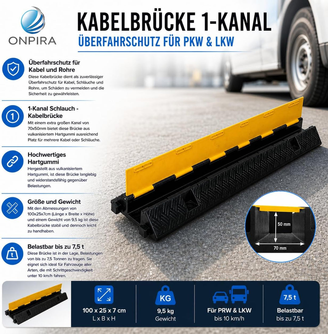 Kabelbrücke 1-Kanal Überfahrschutz Kabelkanal Brücke Rampe Protector