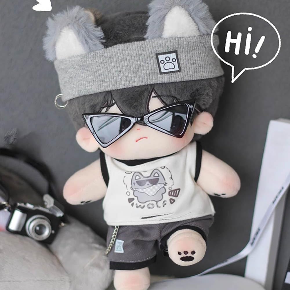 niannyyhouse 20 cm Plüschpuppenkleidung, Wolfsohren, Stirnband, Mantel, Hose, Weste, Rucksack, 20,3