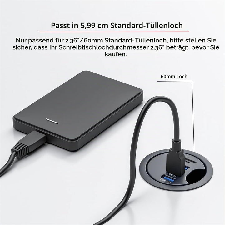 xiwai USB 3.0 Hub Splitter, SD TF 3 Port USB Multiport Expander 60mm Desk Grommet Dock Station Micro