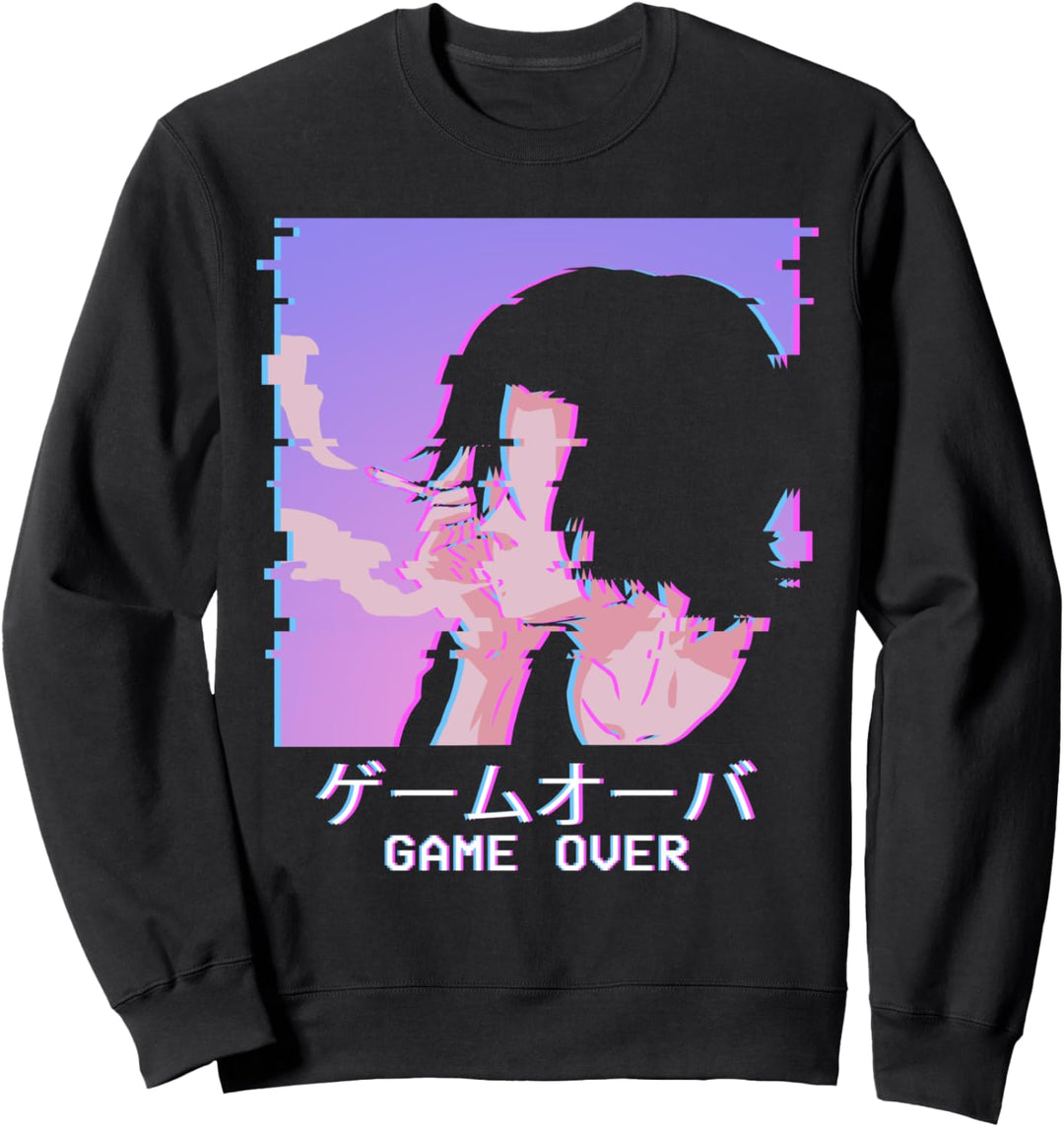 Japanese Vaporwave Aesthetic Anime Boy Lofi Emo Game Over Sweatshirt