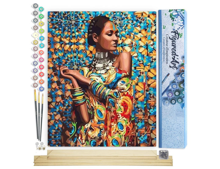 Figured'Art Malen Nach Zahlen Erwachsene Mit Rahmen Frau in traditioneller Kleidung - Paint by Numbe
