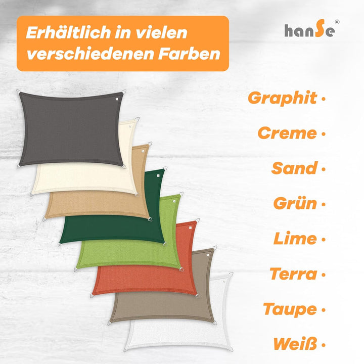 hanSe Sonnensegel rechteckig, Segeltuch Rechteck, 3x4m in Creme, aus HDPE Gewebe, wetterbeständig, m