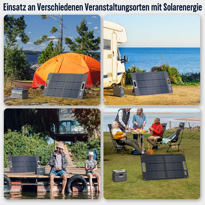 JustNow 60W Faltbares Solarpanel, Solarmodul mit 3 Ausgängen DC/USB/QC3.0,10 verschiedenen Grössen v