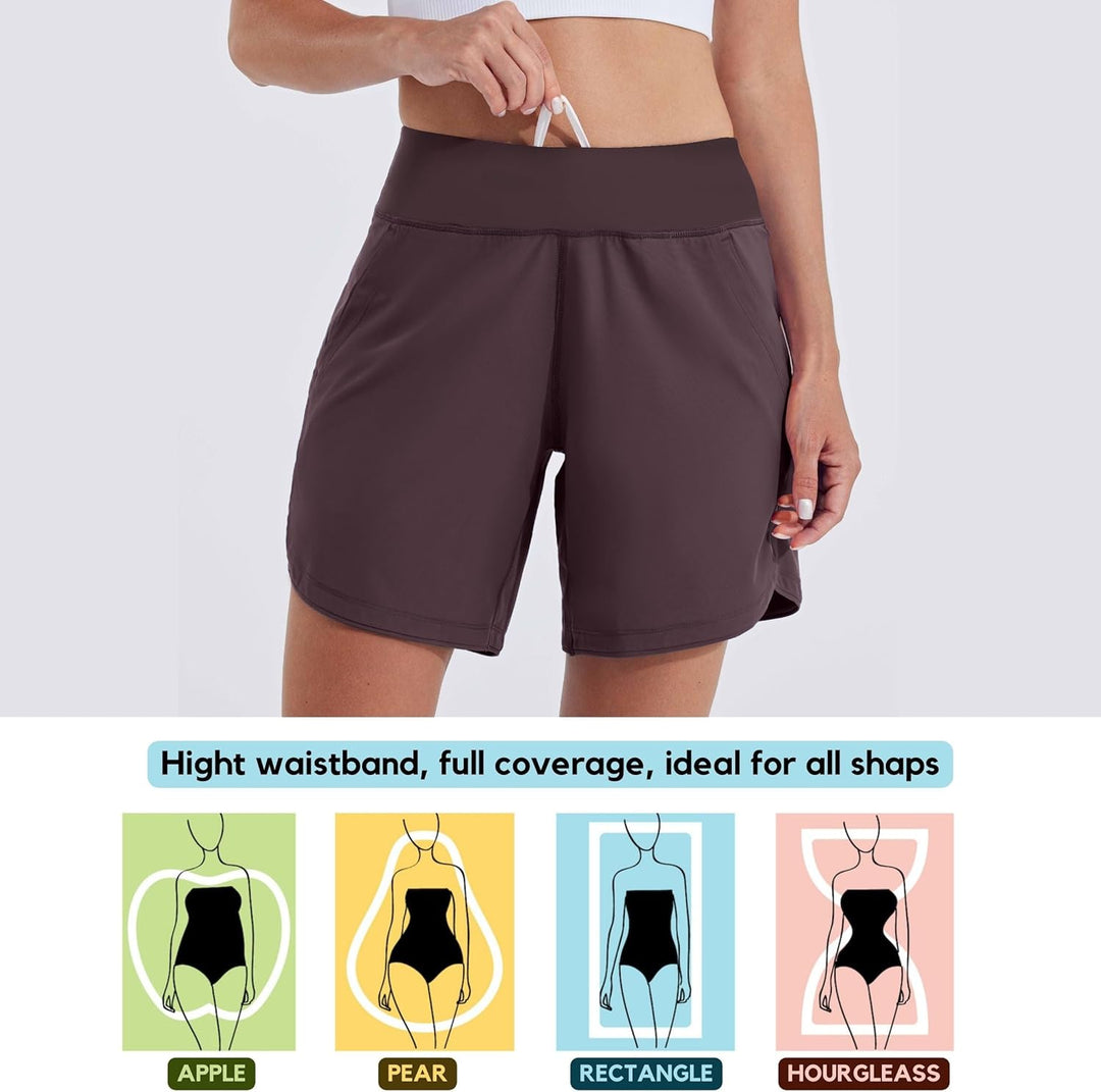 WILLIT Damen 7" Badeshorts Schwimmen Boardshorts Badehose Schnell Trocknend Bikini Shorts High Waist