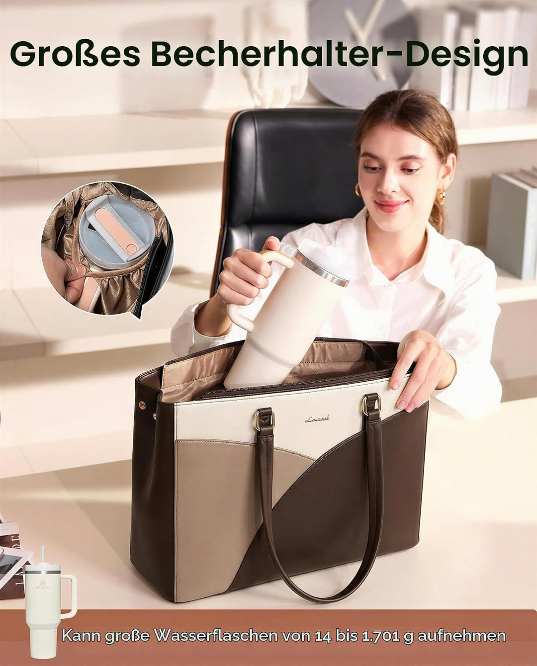 LOVEVOOK Laptoptasche Damen, Handtasche Gross Arbeitstasche Aktentasche | Wasserdicht PU Leder, Eleg