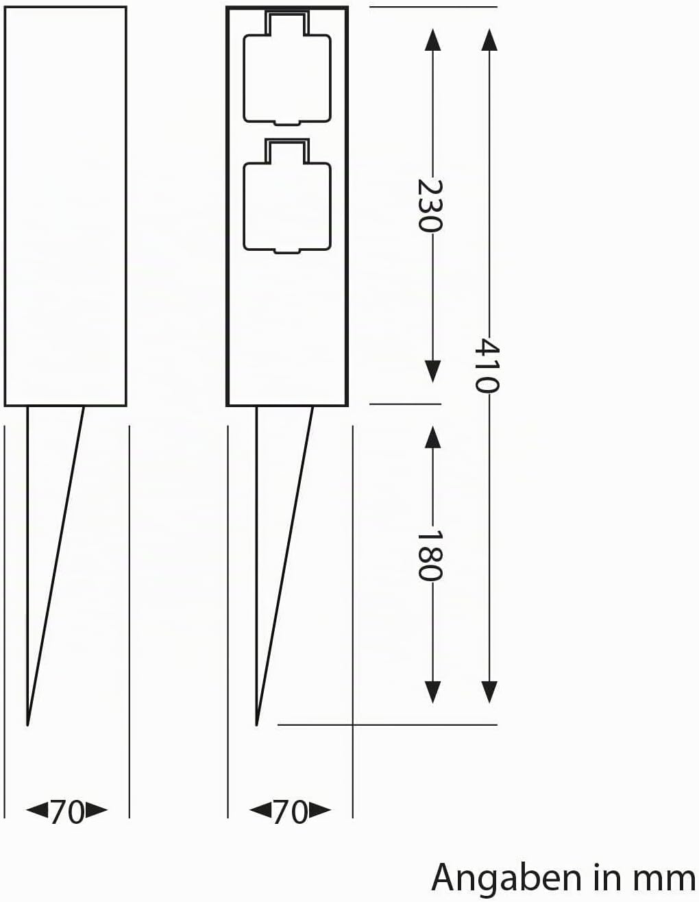 ledscom.de 2 Stück Garten-Steckdosen-Säule POMI mit Erdspiess für aussen, IP44, 2-Fach, schwarz, eck