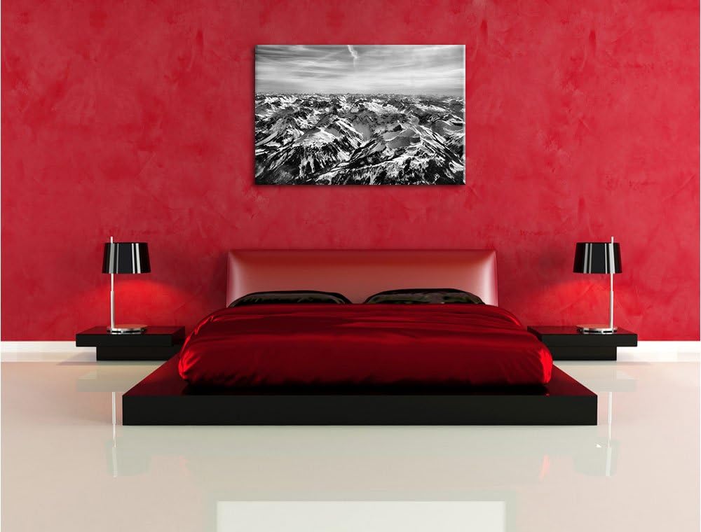 Monocrome, Alpen, Format: 100x70 auf Leinwand, XXL riesige Bilder fertig gerahmt mit Keilrahmen, Kun