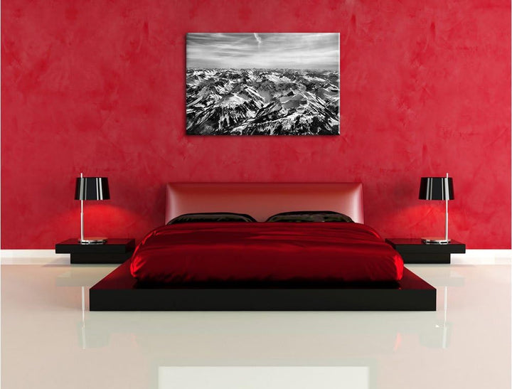 Monocrome, Alpen, Format: 100x70 auf Leinwand, XXL riesige Bilder fertig gerahmt mit Keilrahmen, Kun