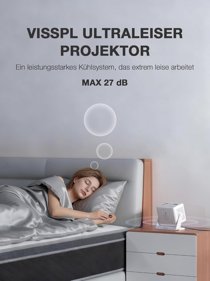 Smart Mini Beamer 4k [Offiziell Lizenzierter APP ] VISSPL 3200ANSI 4K Heimkino & Outdoor Beamer, Aut