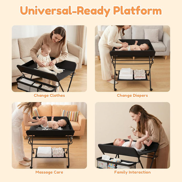 Wickeltisch Mobiler, Wickelkombi Klappbar Höhenverstellbar, Baby Wickelkommode mit Wickelauflage, Si