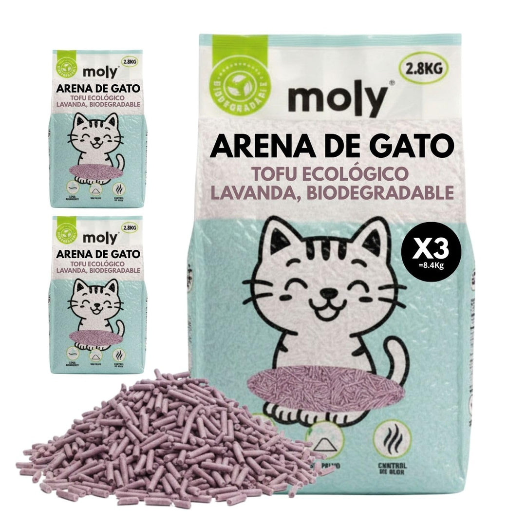 MOLY 3 x Tofu und Lavendel-Katzenstreu, 8,4 kg, 11,1 l, biologisch abbaubar und stark absorbierend,