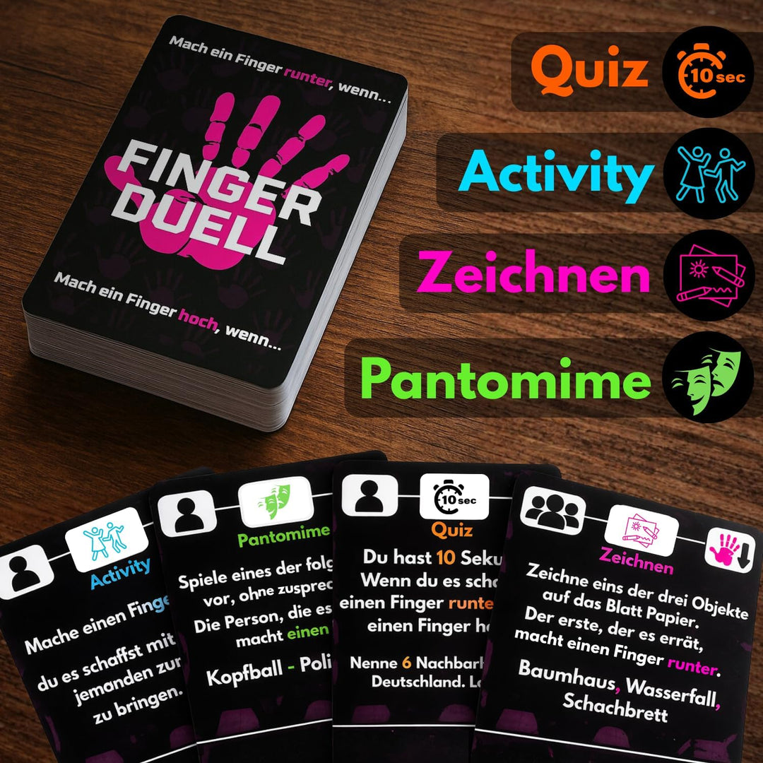 Das Fingerduell | Activity Zeichen Pantomime Quiz | Kartenspiel mit +170 Aufgaben | Interaktive Akti