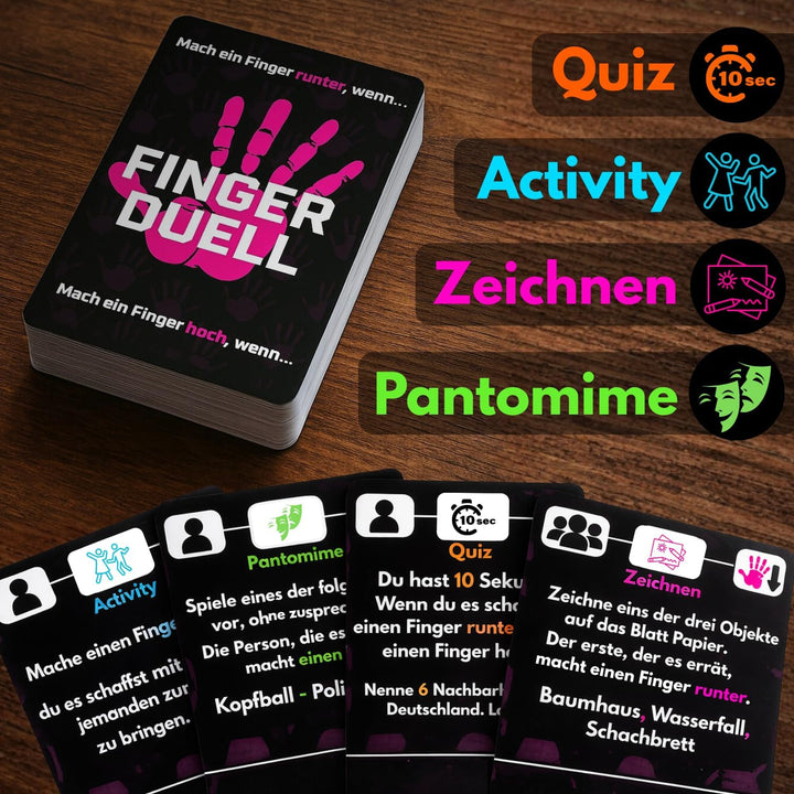 Das Fingerduell | Activity Zeichen Pantomime Quiz | Kartenspiel mit +170 Aufgaben | Interaktive Akti