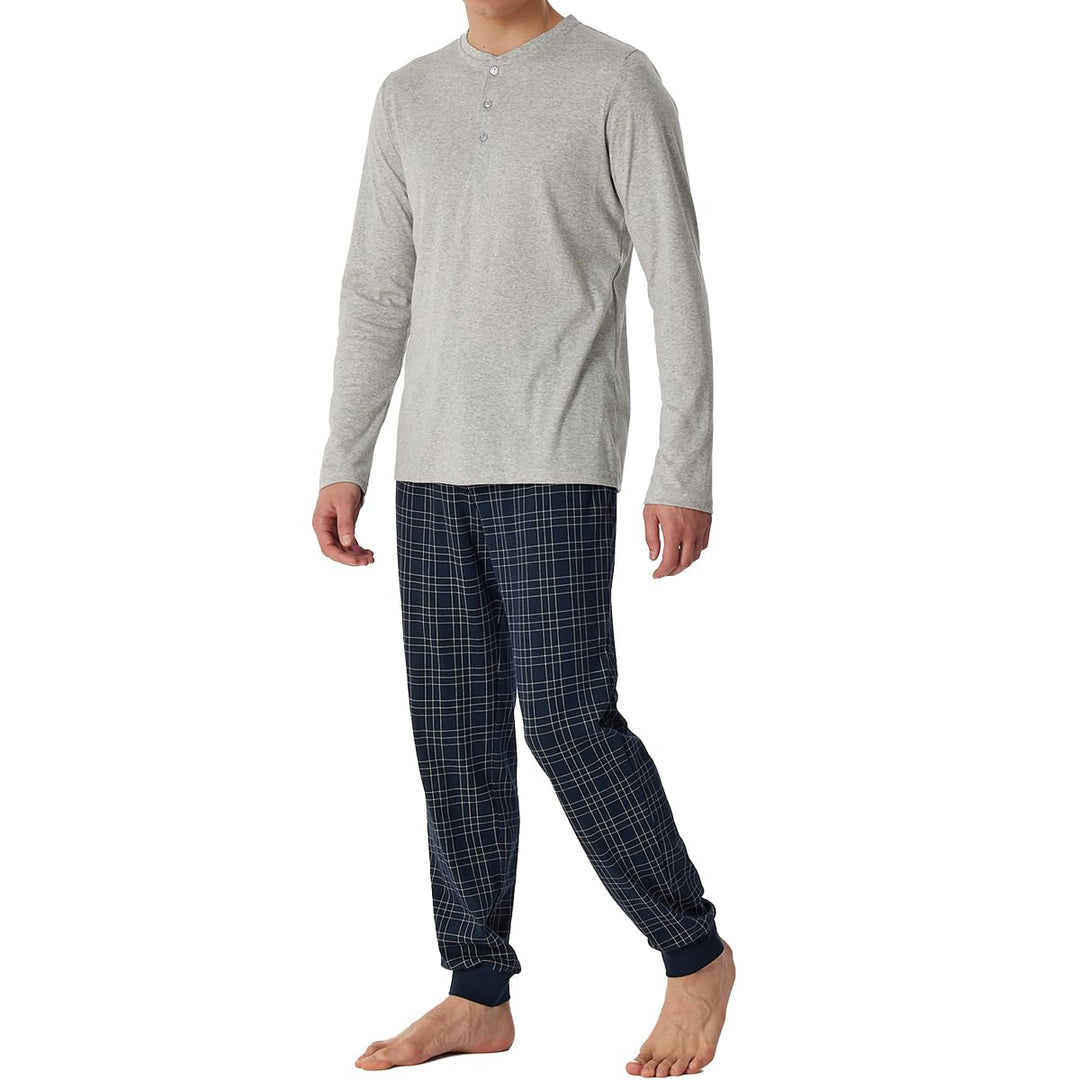 Schiesser Herren Schlafanzug lang mit Knopfleiste warme Baumwolle - Interlock 56 Grau-mel., 56 Grau-