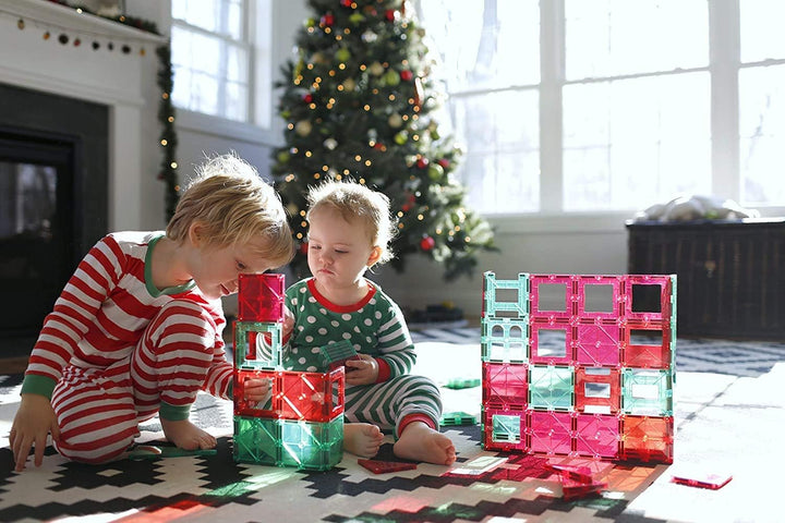 Playmags 48 Stück Set - mit stärkeren Magneten, STEM Spielzeug für Kinder, magnetische Fliesen und B