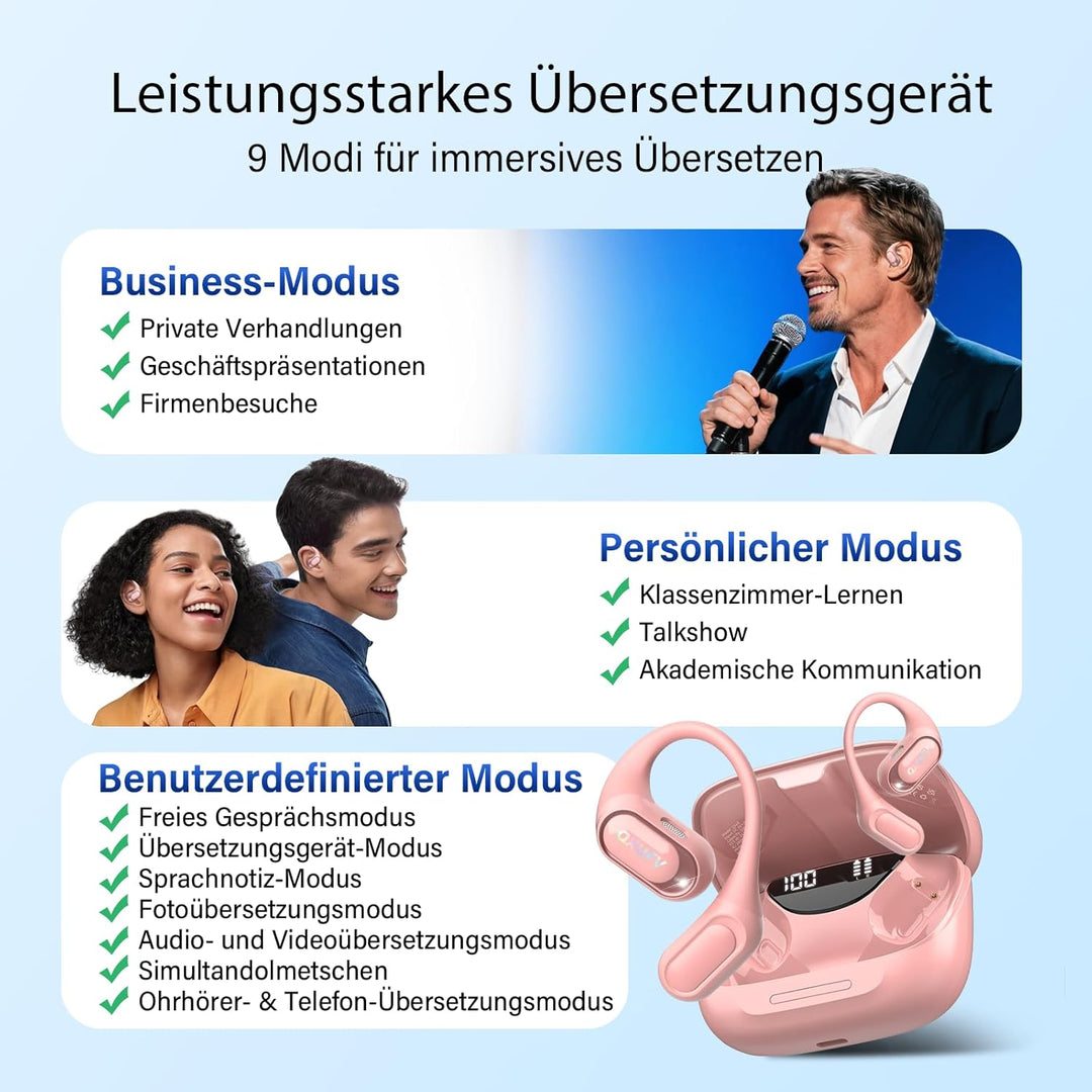 KI Übersetzer Kopfhörer 4-in-1, Echtzeit Sprachübersetzer kopfhörer, 164 Sprachen & 7 Modi, Übersetz