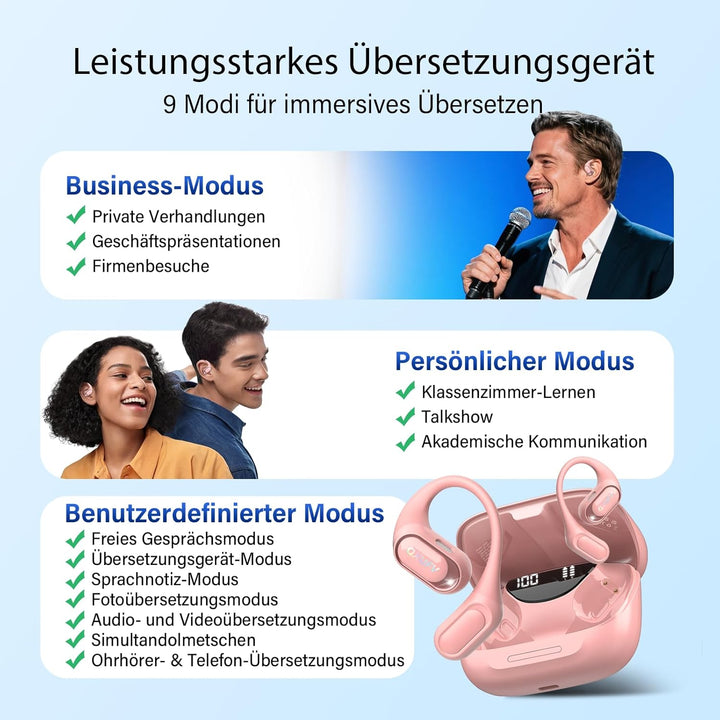 KI Übersetzer Kopfhörer 4-in-1, Echtzeit Sprachübersetzer kopfhörer, 164 Sprachen & 7 Modi, Übersetz