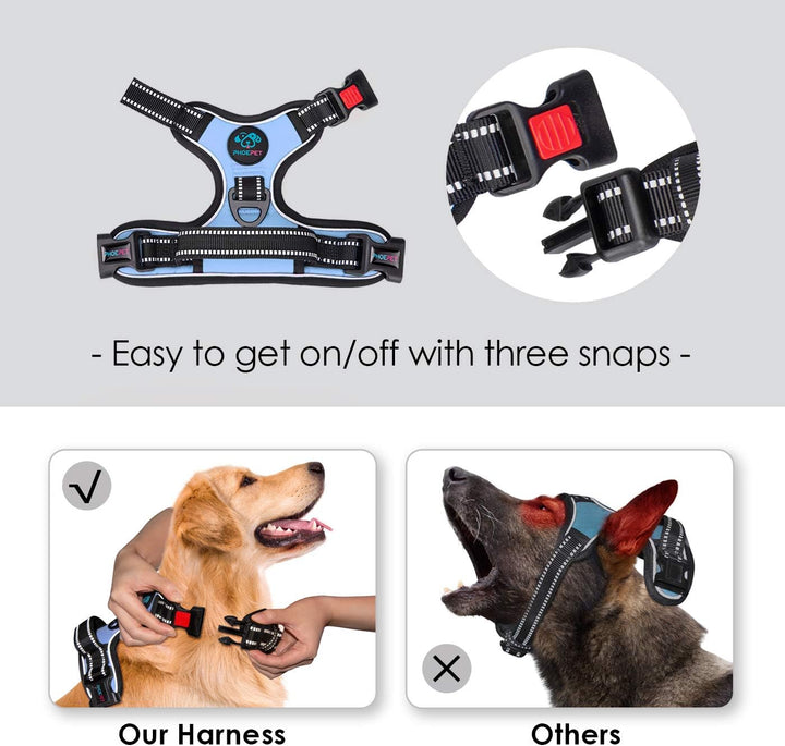 PHOEPET Anti-Zieh-Hundegeschirr, reflektierend, verstellbar, mit Trainingsgriff, Namensausweisfach,