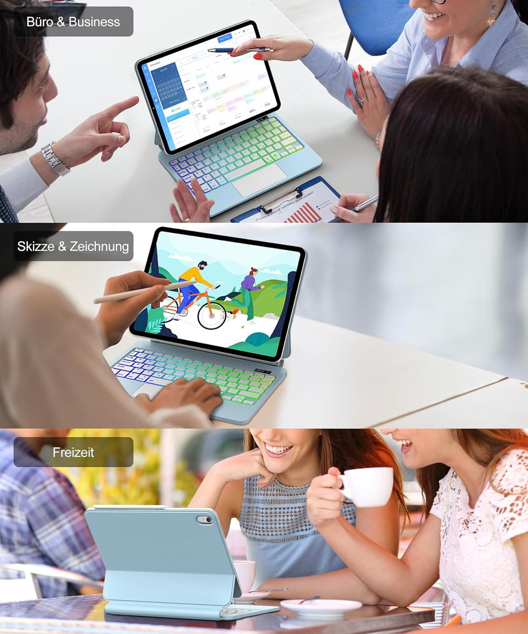 JADEMALL Magic Keyboard Für iPad A16 11/10. Gen mit TP &amp; Beleuchtung QWERTZ | Magic Keyboard für iPa
