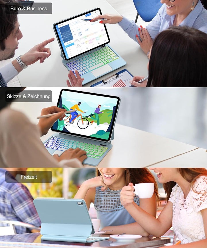 JADEMALL Magic Keyboard Für iPad A16 11/10. Gen mit TP &amp; Beleuchtung QWERTZ | Magic Keyboard für iPa