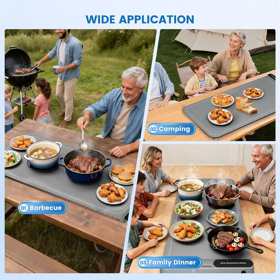 Heizkissen für Speisenwärmermatte, 10s schnelles Aufheizen, 7-Stunden-Timer, Elektrisches Silikon-Wä