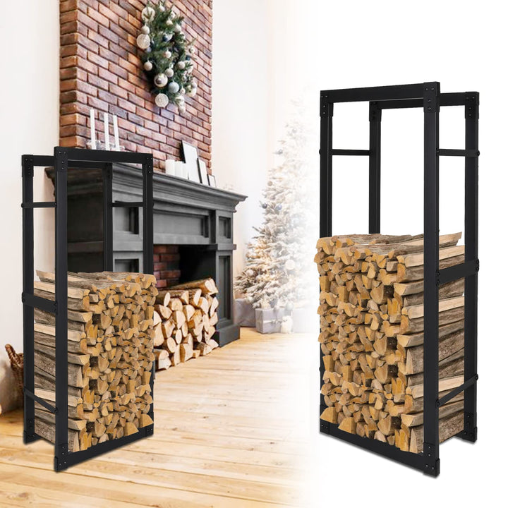 Joparri Kaminholzregal, Brennholzregal Aus Schwarzem Metall, Holzscheite Stapelhilfe für Innen, Feue