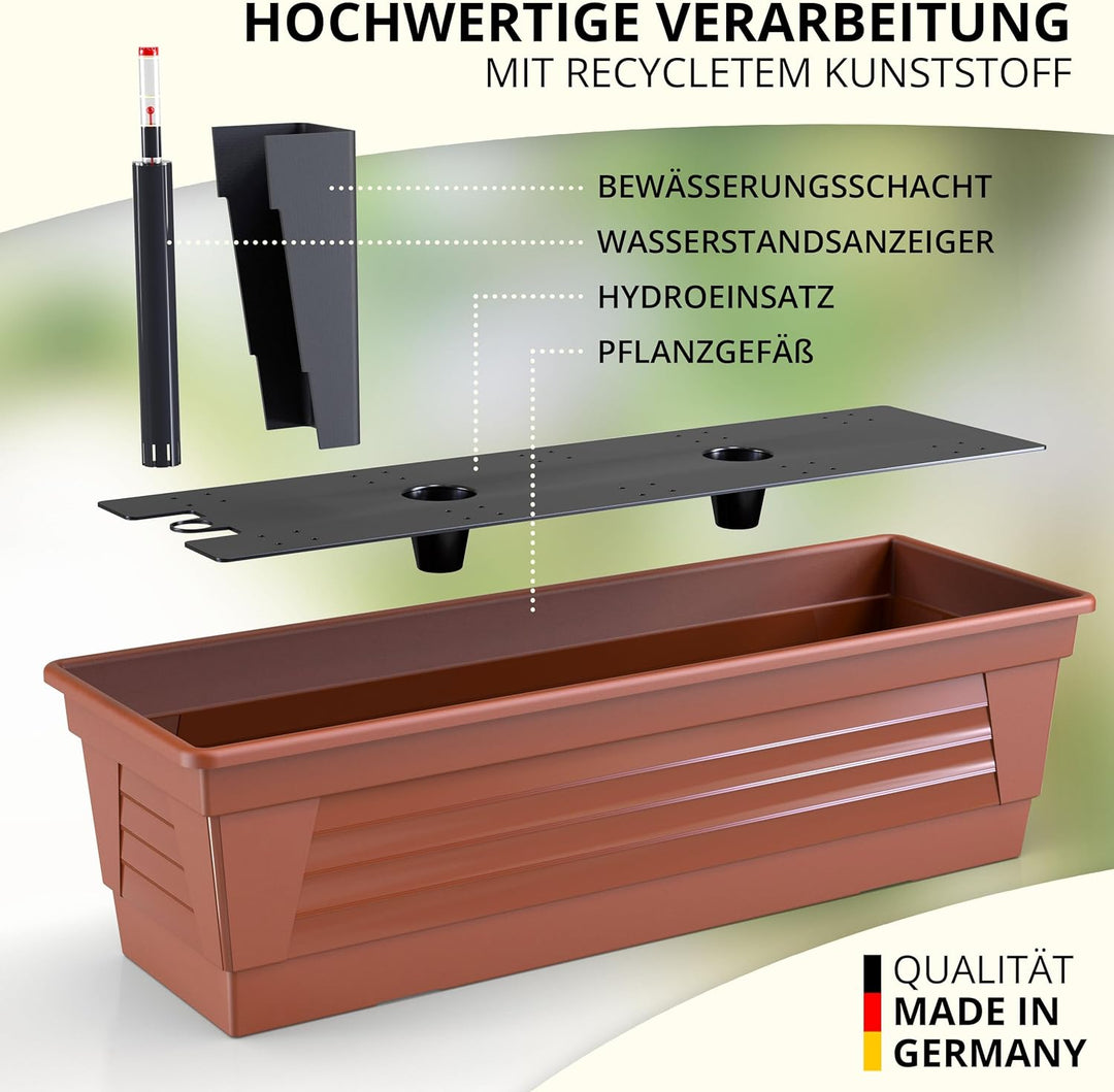 Blumenkasten Milano 80 cm lang Farbe Terrakotta mit Wasserspeicher und Wasserstandsanzeige Pflanzkas