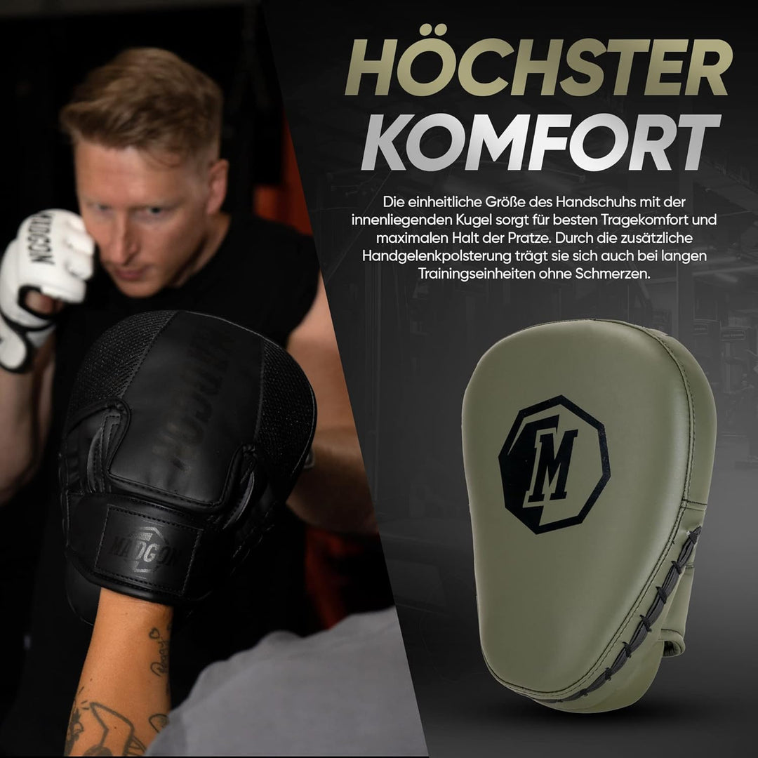 MADGON Premium Pratzen für optimale Schlagdämpfung, 1 Paar Boxpratzen für Boxen, Kampfsport, MMA, Ki