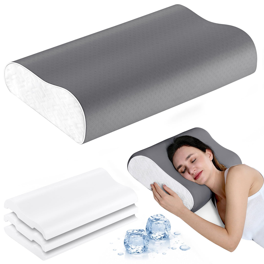 Elviros Memory Foam Kissen, Verstellbares Ergonomisches Kopfkissen gegen Nackenschmerzen, Nackenstüt
